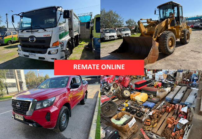 #ONLINE Jueves 27 de Agosto 2026 – 11:30 hrs. – CARGADOR FRONTAL – CAMIONES: COMPACTADOR, BARRERDOR- CAMIONETAS – 4X4 – FURGONES ¡DIFERENTES MARCAS Y MODELOS! – HERRAMIENTAS – MAQUINARIA – MUEBLERÍA