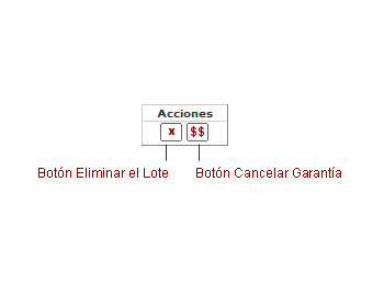 Panel mis lotes seleccionados con botones de acción